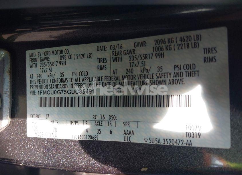 Photo 9 of 2016 Ford Escape SE (VIN 1FMCU0G75GUC85491)