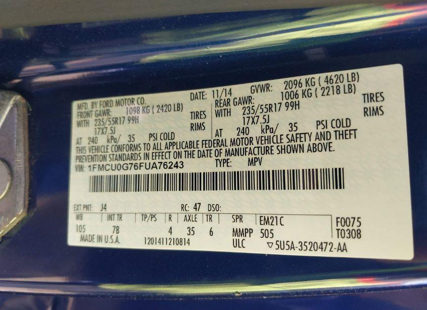 Photo 9 of 2015 Ford Escape SE (VIN 1FMCU0G76FUA76243)