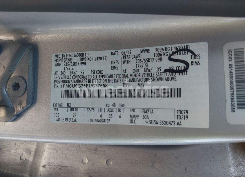 Photo 9 of 2015 Ford Escape SE (VIN 1FMCU0G76FUC77558)