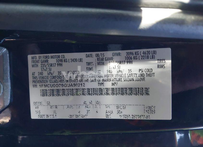 Photo 9 of 2016 Ford Escape SE (VIN 1FMCU0G76GUA50212)