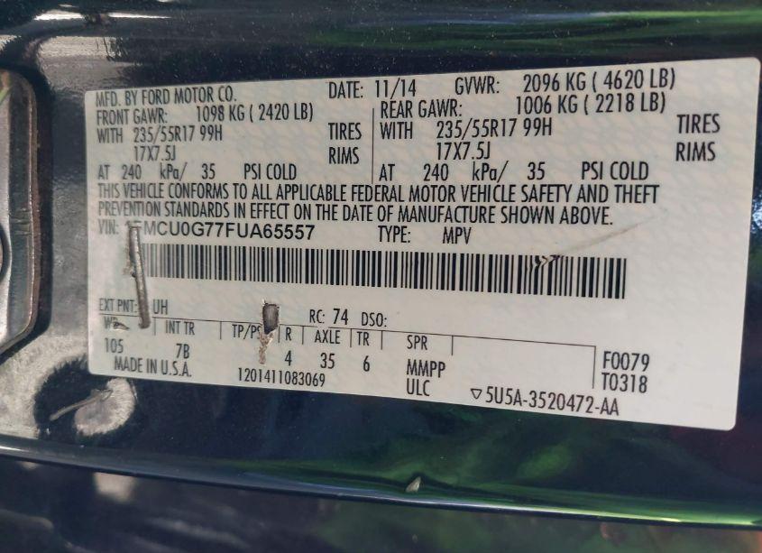 Photo 9 of 2015 Ford Escape SE (VIN 1FMCU0G77FUA65557)