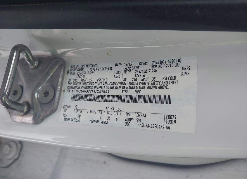 Photo 9 of 2015 Ford Escape SE (VIN 1FMCU0G77FUC57951)