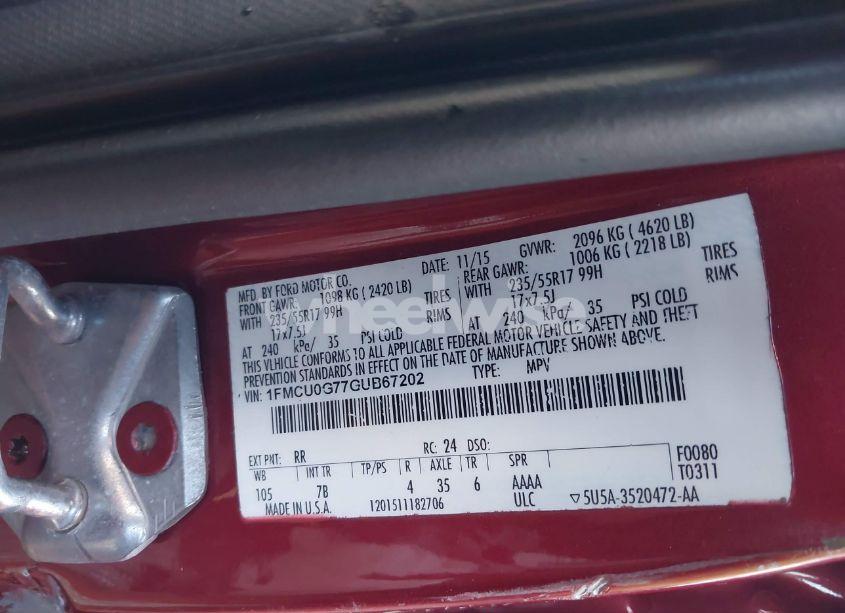 Photo 9 of 2016 Ford Escape SE (VIN 1FMCU0G77GUB67202)