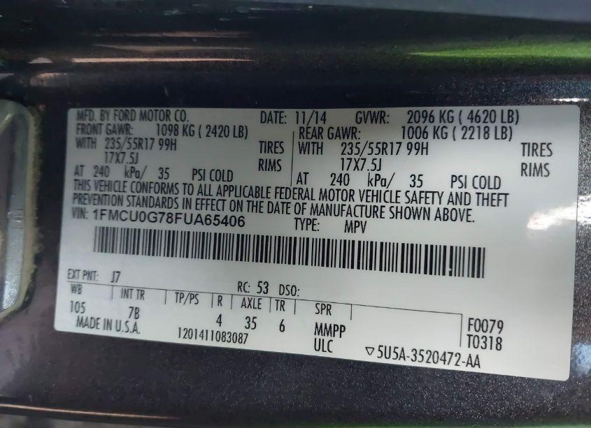 Photo 9 of 2015 Ford Escape SE (VIN 1FMCU0G78FUA65406)