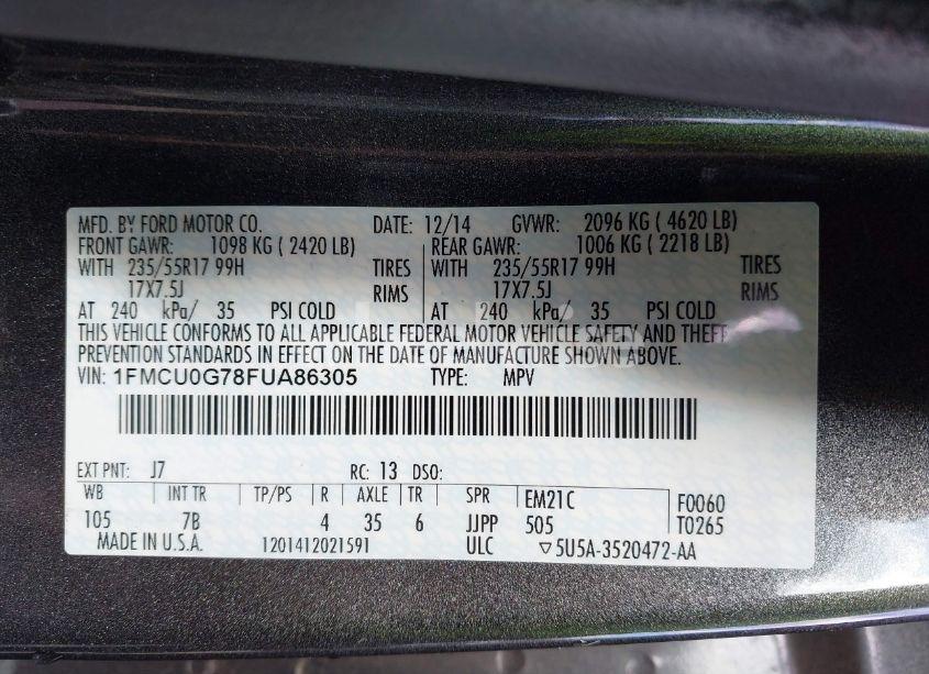 Photo 9 of 2015 Ford Escape SE (VIN 1FMCU0G78FUA86305)