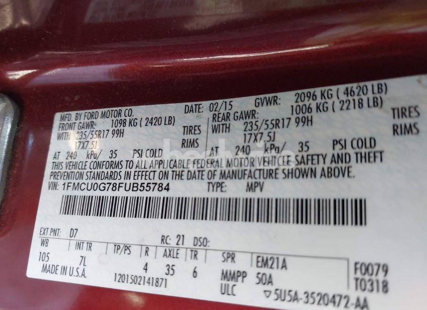 Photo 9 of 2015 Ford Escape SE (VIN 1FMCU0G78FUB55784)