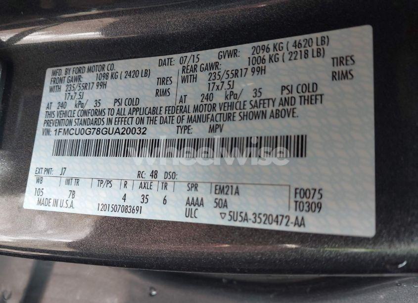 Photo 9 of 2016 Ford Escape SE (VIN 1FMCU0G78GUA20032)