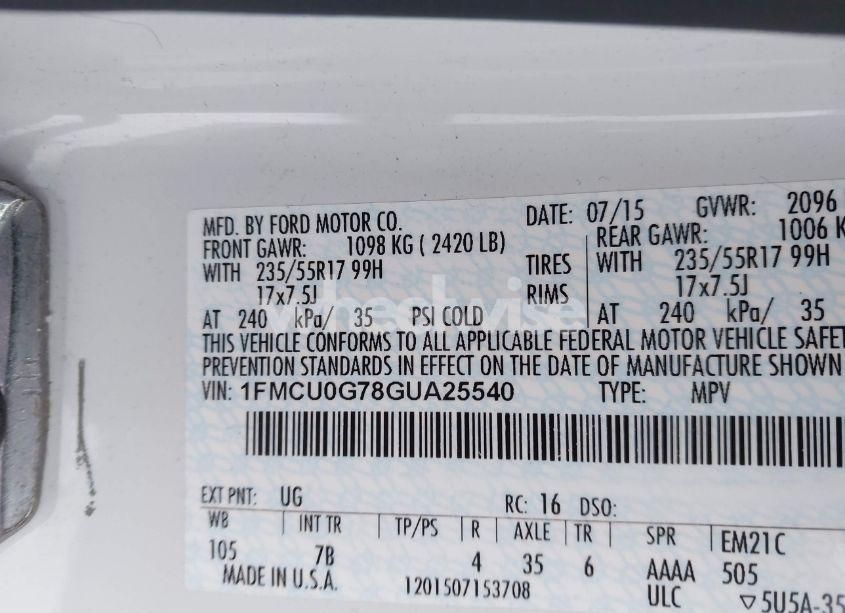 Photo 9 of 2016 Ford Escape SE (VIN 1FMCU0G78GUA25540)