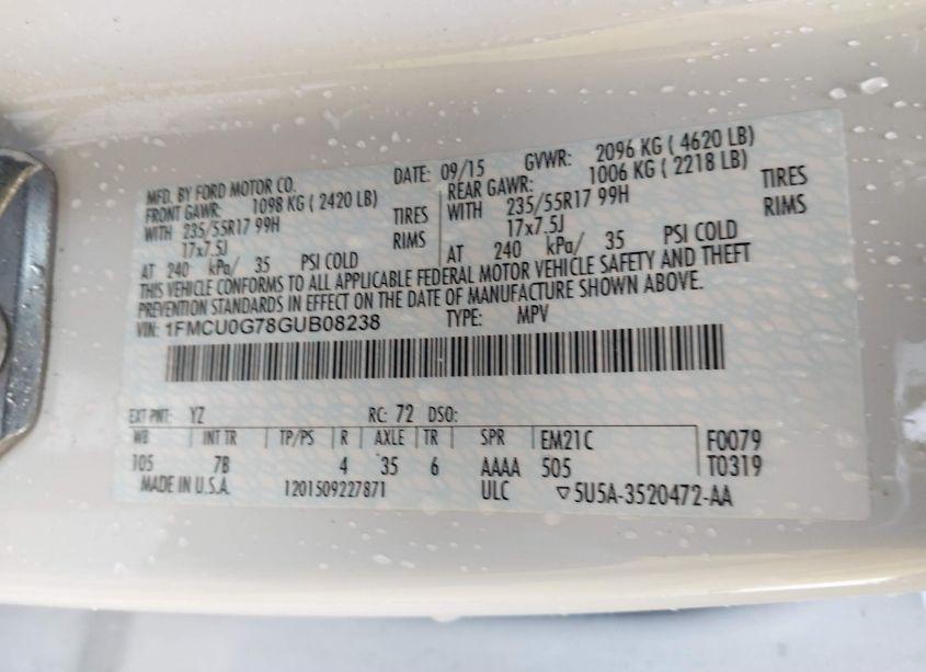 Photo 9 of 2016 Ford Escape SE (VIN 1FMCU0G78GUB08238)