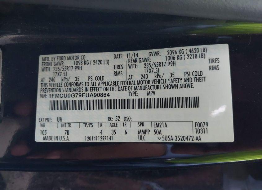 Photo 9 of 2015 Ford Escape SE (VIN 1FMCU0G79FUA90864)