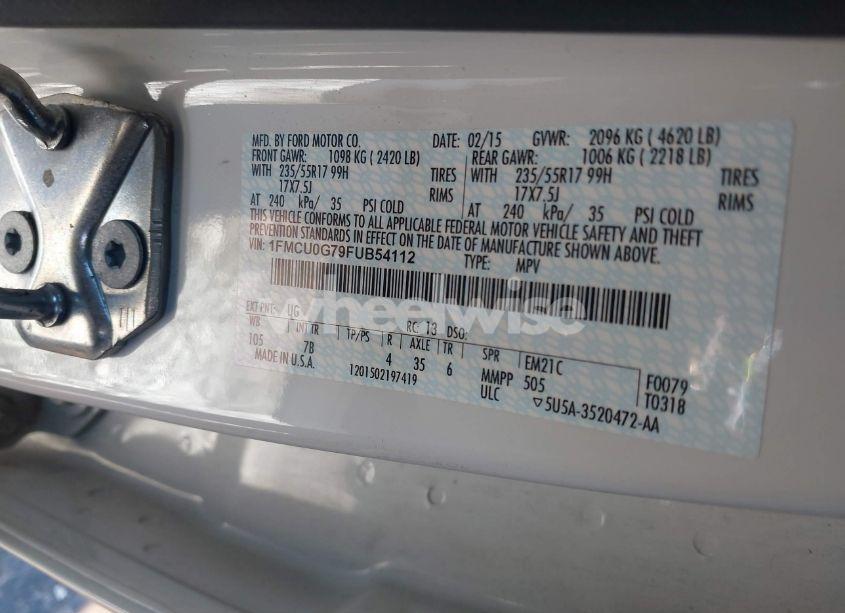 Photo 9 of 2015 Ford Escape SE (VIN 1FMCU0G79FUB54112)