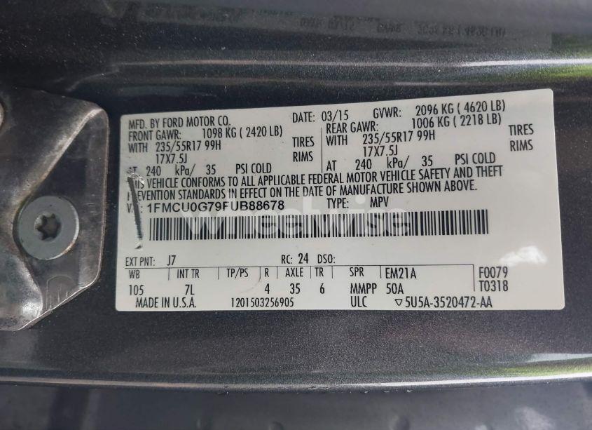 Photo 9 of 2015 Ford Escape SE (VIN 1FMCU0G79FUB88678)