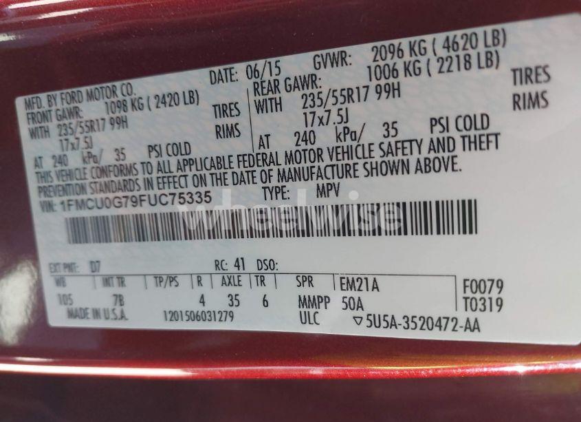 Photo 9 of 2015 Ford Escape SE (VIN 1FMCU0G79FUC75335)