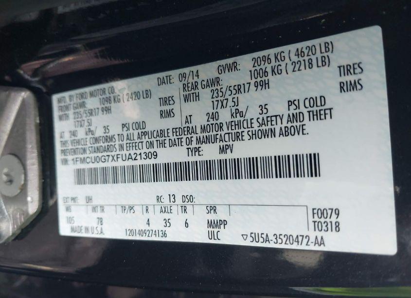 Photo 9 of 2015 Ford Escape SE (VIN 1FMCU0G7XFUA21309)