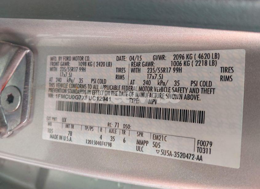 Photo 9 of 2015 Ford Escape SE (VIN 1FMCU0G7XFUC12941)