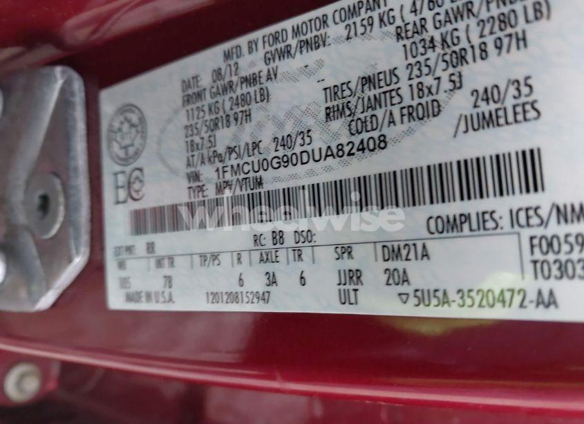 Photo 9 of 2013 Ford Escape SE (VIN 1FMCU0G90DUA82408)