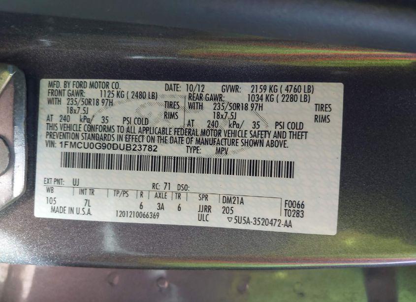 Photo 9 of 2013 Ford Escape SE (VIN 1FMCU0G90DUB23782)