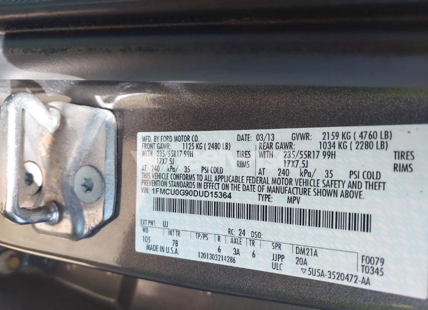 Photo 9 of 2013 Ford Escape SE (VIN 1FMCU0G90DUD15364)