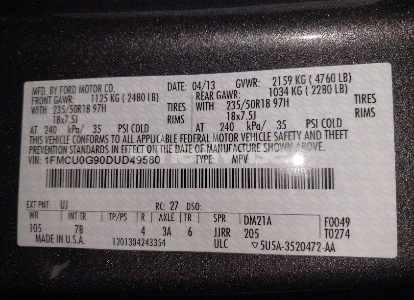 Photo 9 of 2013 Ford Escape SE (VIN 1FMCU0G90DUD49580)