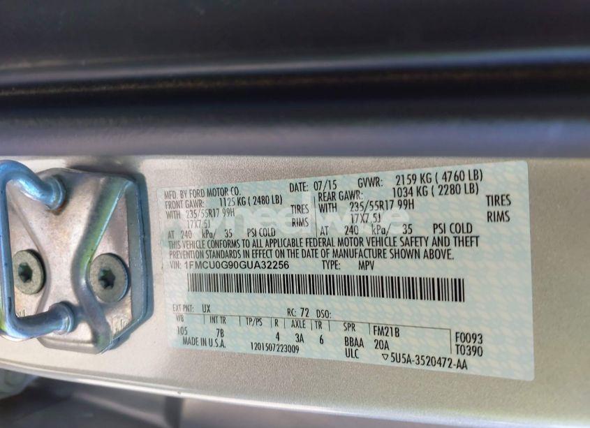 Photo 9 of 2016 Ford Escape SE (VIN 1FMCU0G90GUA32256)