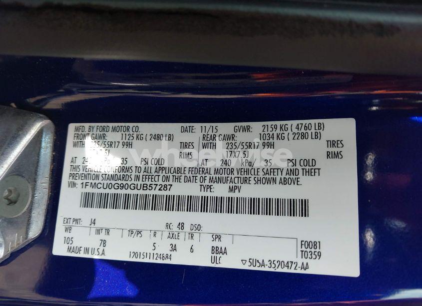 Photo 9 of 2016 Ford Escape SE (VIN 1FMCU0G90GUB57287)