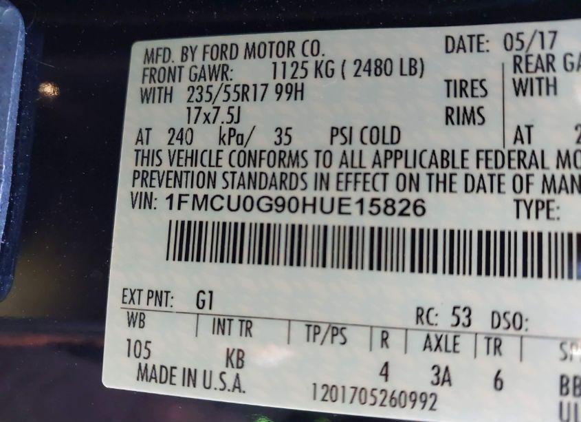 Photo 9 of 2017 Ford Escape SE (VIN 1FMCU0G90HUE15826)
