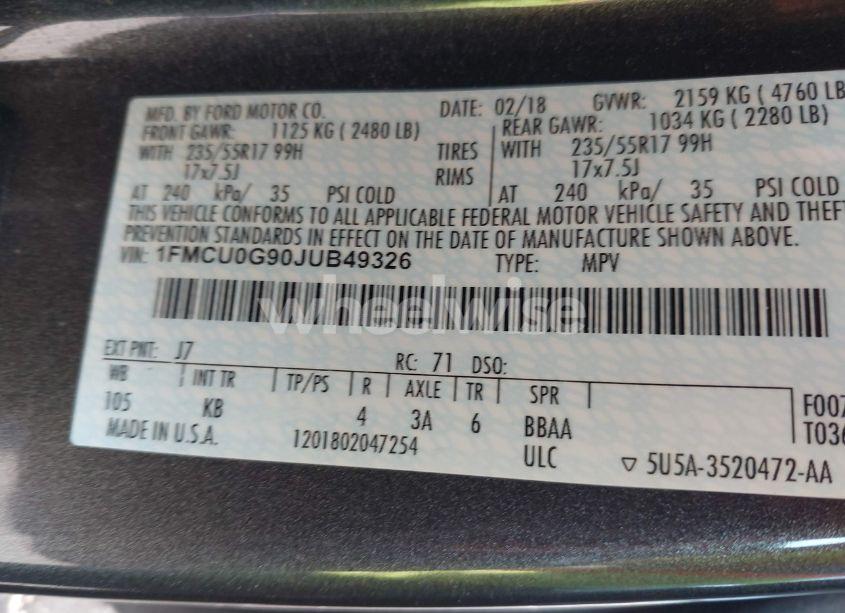 Photo 9 of 2018 Ford Escape SE (VIN 1FMCU0G90JUB49326)