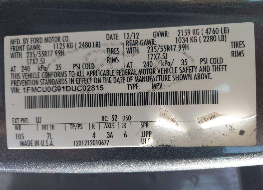 Photo 9 of 2013 Ford Escape SE (VIN 1FMCU0G91DUC02815)