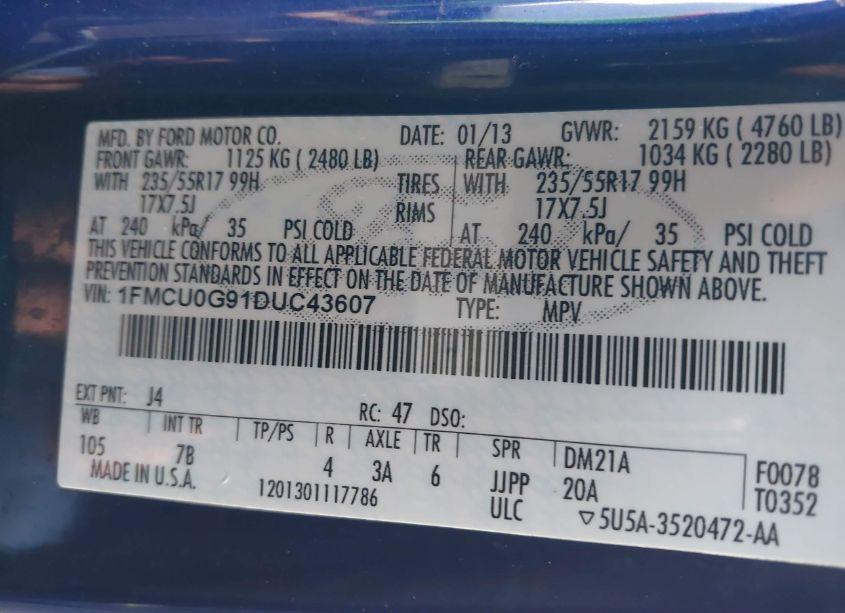 Photo 9 of 2013 Ford Escape SE (VIN 1FMCU0G91DUC43607)