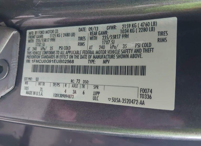 Photo 9 of 2014 Ford Escape SE (VIN 1FMCU0G91EUB02568)