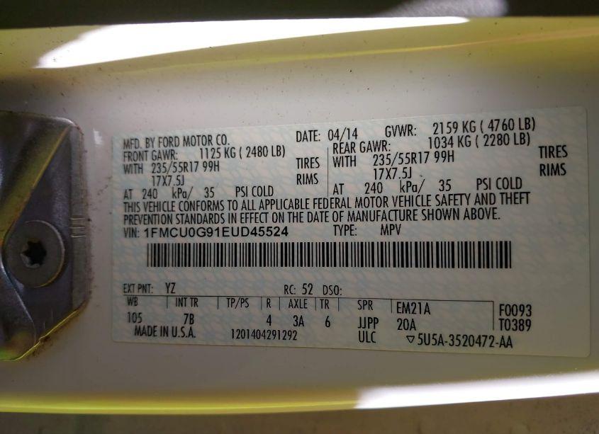 Photo 9 of 2014 Ford Escape SE (VIN 1FMCU0G91EUD45524)