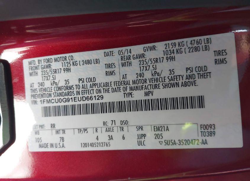 Photo 9 of 2014 Ford Escape SE (VIN 1FMCU0G91EUD66129)