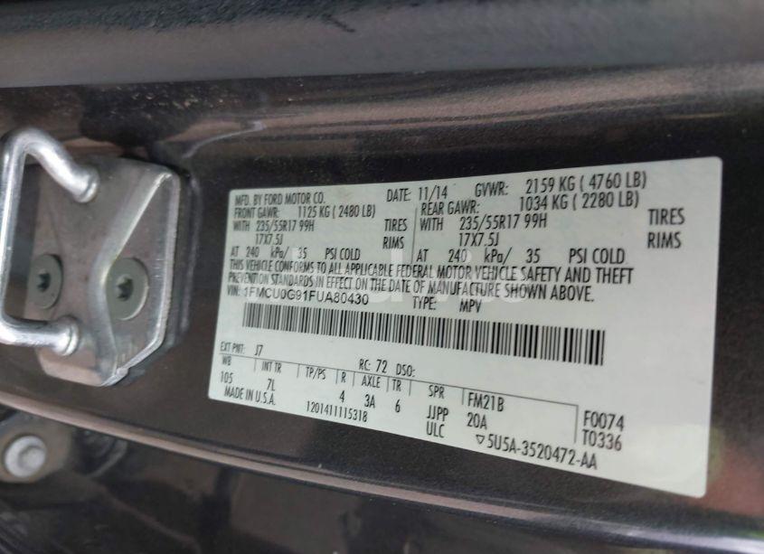 Photo 9 of 2015 Ford Escape SE (VIN 1FMCU0G91FUA80430)