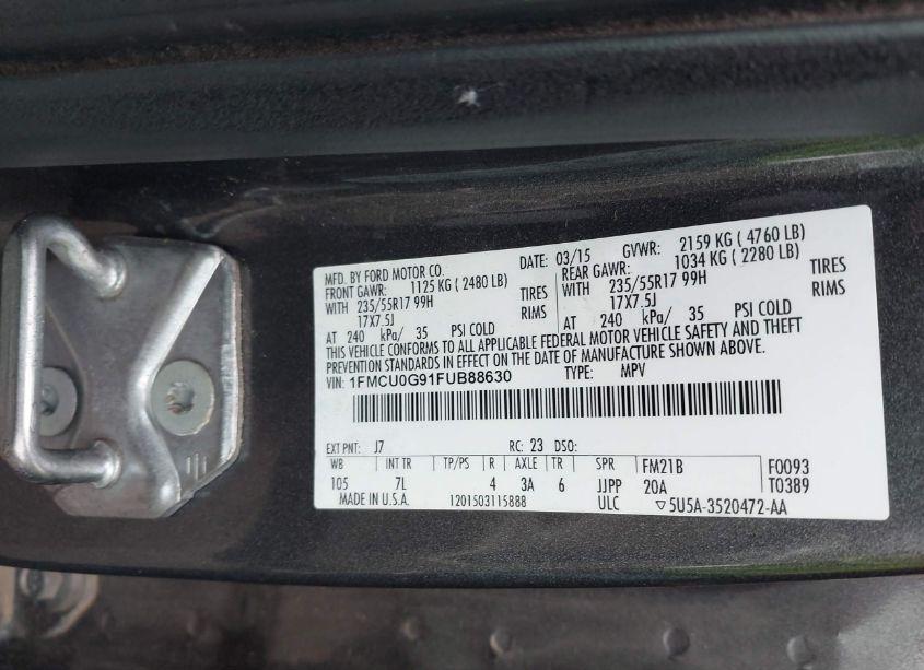 Photo 9 of 2015 Ford Escape SE (VIN 1FMCU0G91FUB88630)