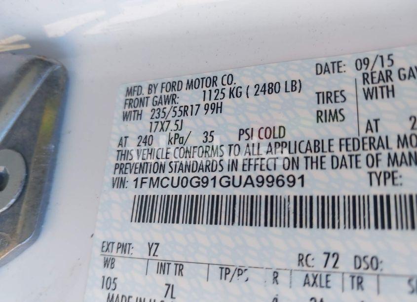 Photo 9 of 2016 Ford Escape SE (VIN 1FMCU0G91GUA99691)