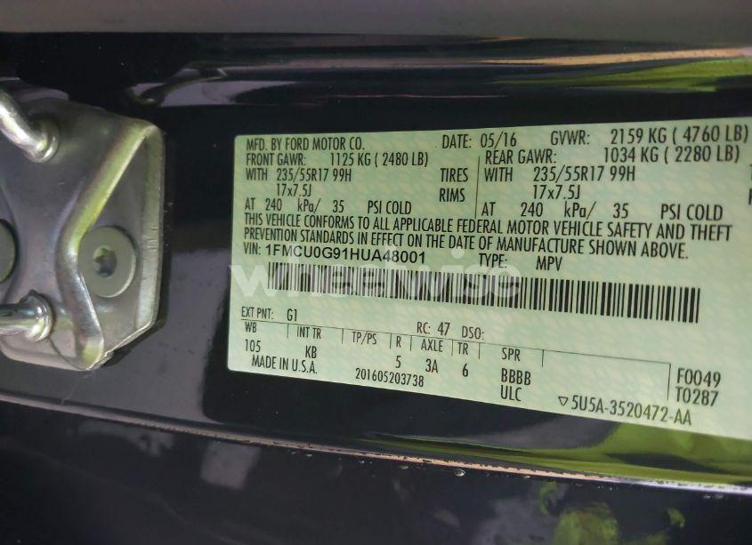 Photo 9 of 2017 Ford Escape SE (VIN 1FMCU0G91HUA48001)