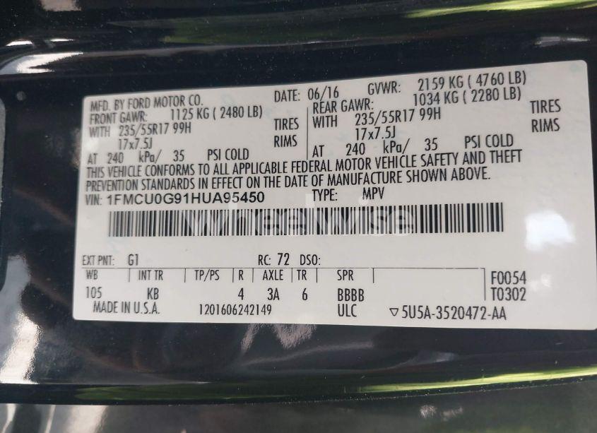 Photo 9 of 2017 Ford Escape SE (VIN 1FMCU0G91HUA95450)