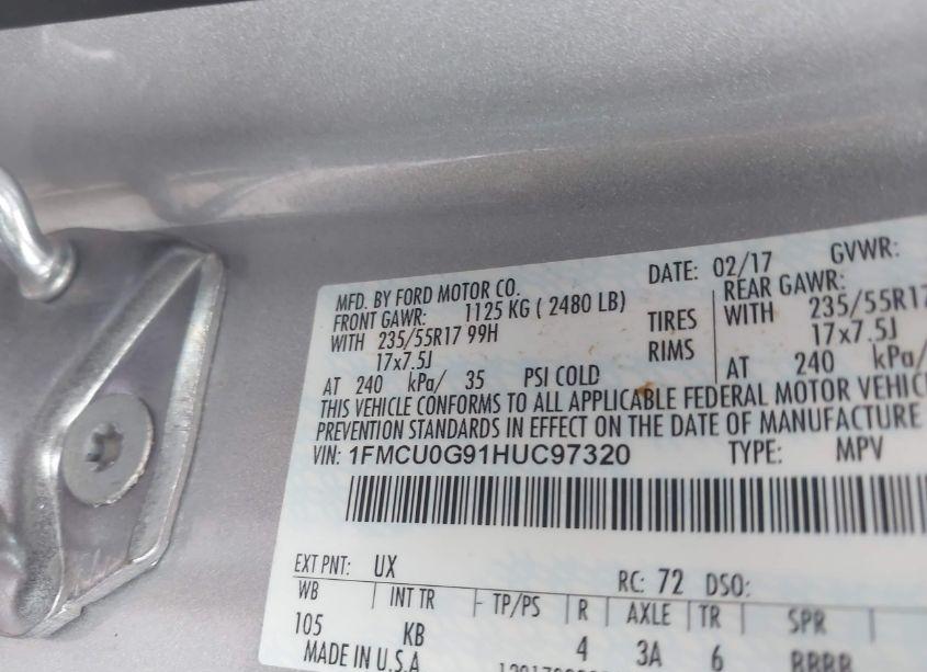 Photo 9 of 2017 Ford Escape SE (VIN 1FMCU0G91HUC97320)