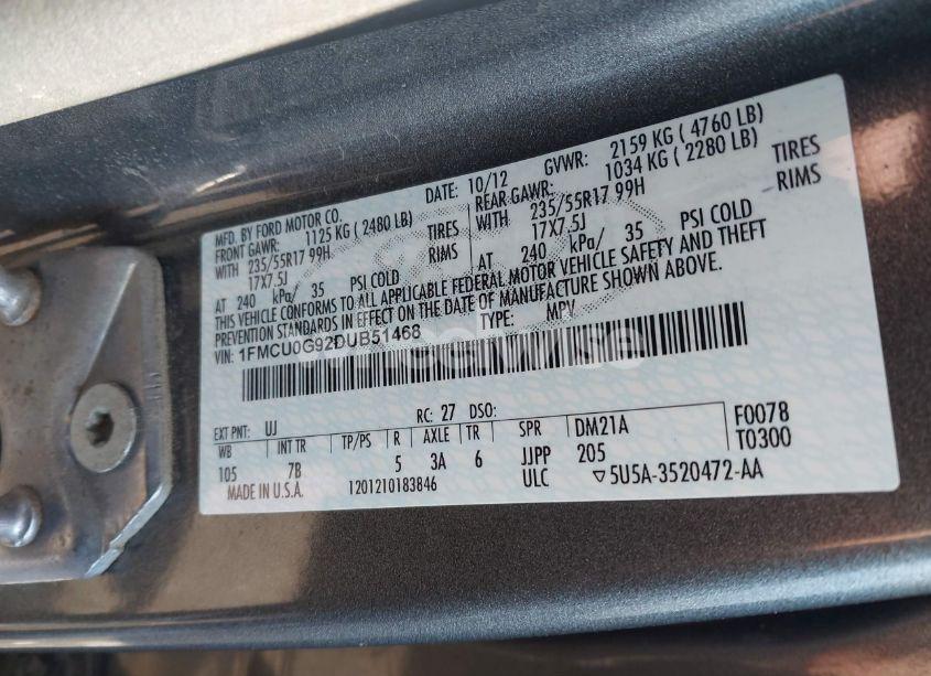 Photo 9 of 2013 Ford Escape SE (VIN 1FMCU0G92DUB51468)