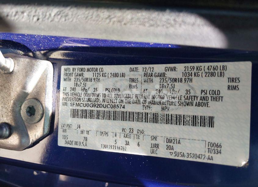 Photo 9 of 2013 Ford Escape SE (VIN 1FMCU0G92DUC08574)