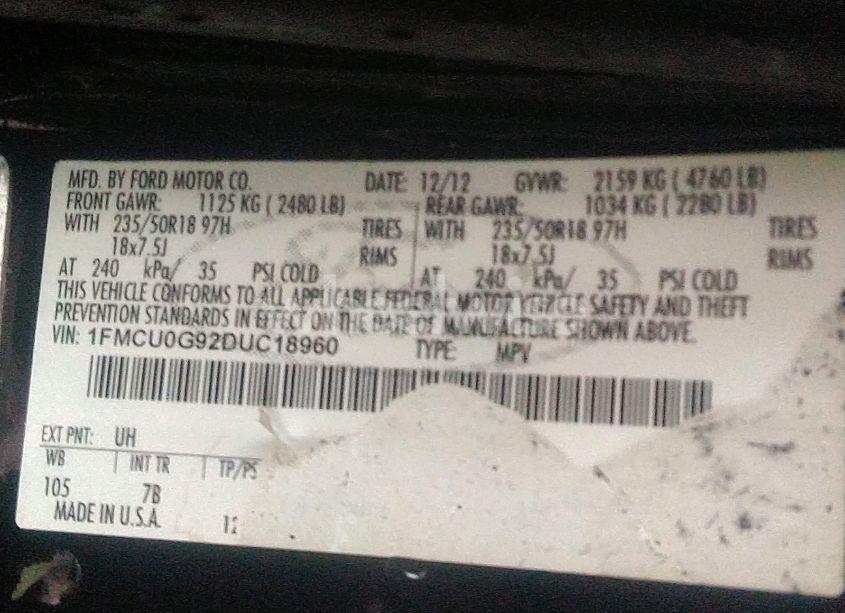 Photo 9 of 2013 Ford Escape SE (VIN 1FMCU0G92DUC18960)