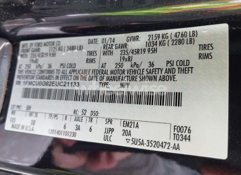 Photo 9 of 2014 Ford Escape SE (VIN 1FMCU0G92EUC21133)