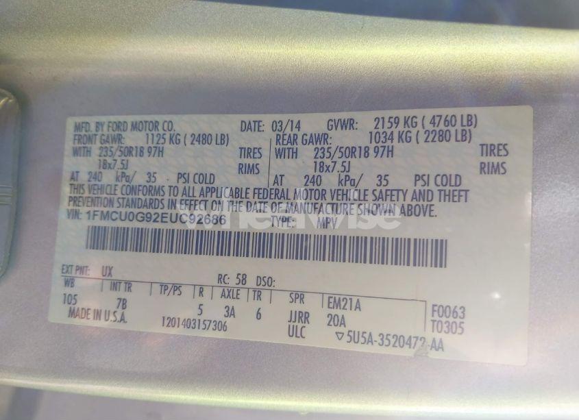 Photo 9 of 2014 Ford Escape SE (VIN 1FMCU0G92EUC92686)