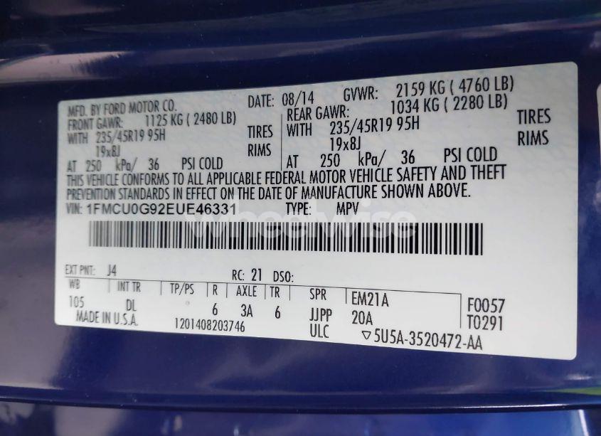 Photo 9 of 2014 Ford Escape SE (VIN 1FMCU0G92EUE46331)