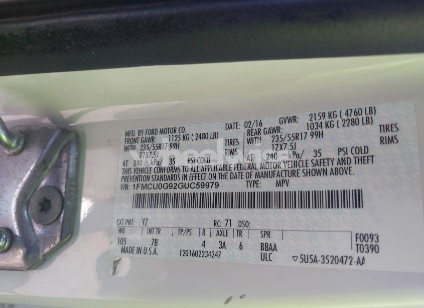 Photo 9 of 2016 Ford Escape SE (VIN 1FMCU0G92GUC59979)