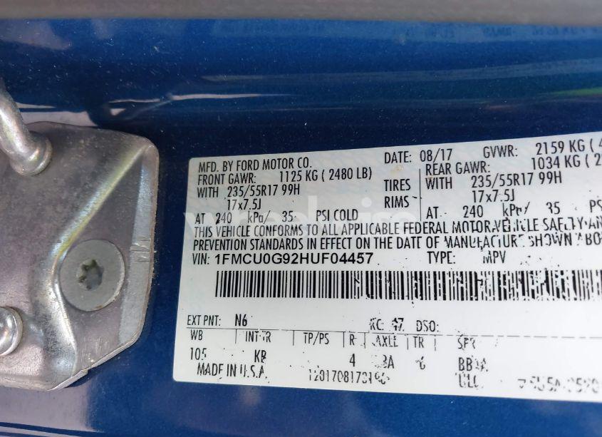 Photo 9 of 2017 Ford Escape SE (VIN 1FMCU0G92HUF04457)