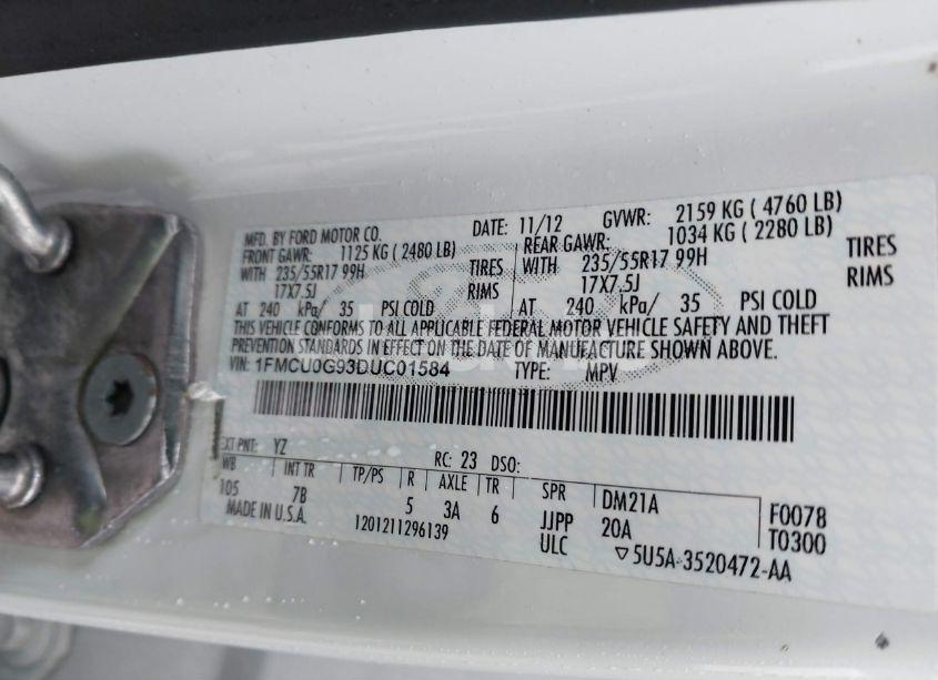 Photo 9 of 2013 Ford Escape SE (VIN 1FMCU0G93DUC01584)