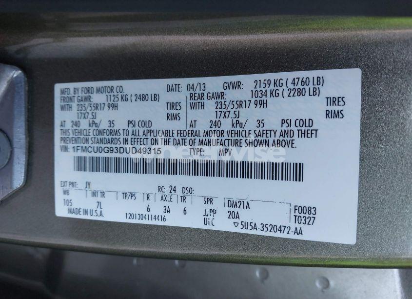Photo 9 of 2013 Ford Escape SE (VIN 1FMCU0G93DUD49315)
