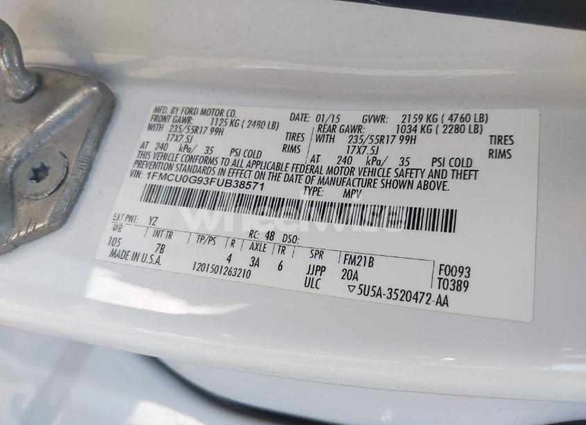 Photo 9 of 2015 Ford Escape SE (VIN 1FMCU0G93FUB38571)