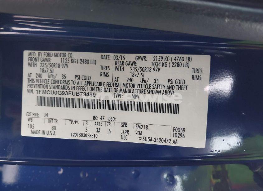 Photo 9 of 2015 Ford Escape SE (VIN 1FMCU0G93FUB79489)